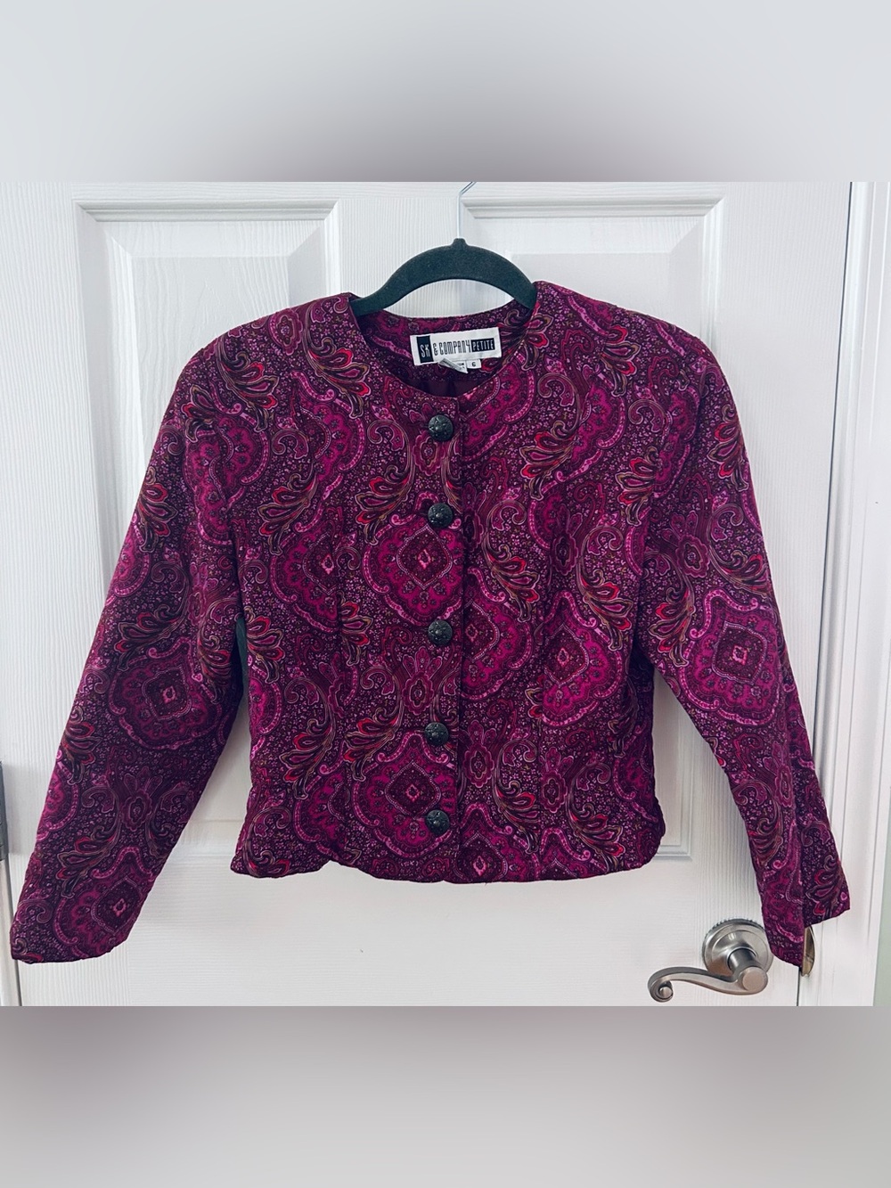 Vintage Quilted Paisley Button-Front Blazer in Magenta